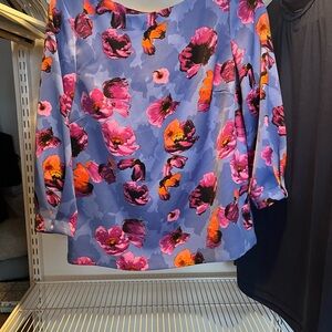 Floral Women's Top - Vibrant Pink and Blue